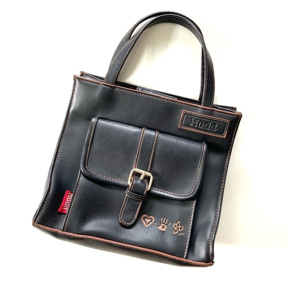 Mudd Vintage Y2K 90s Black Boxy Leather Satchel Crossbody Bag